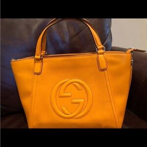 Gucci Orange Leather Tote Bag